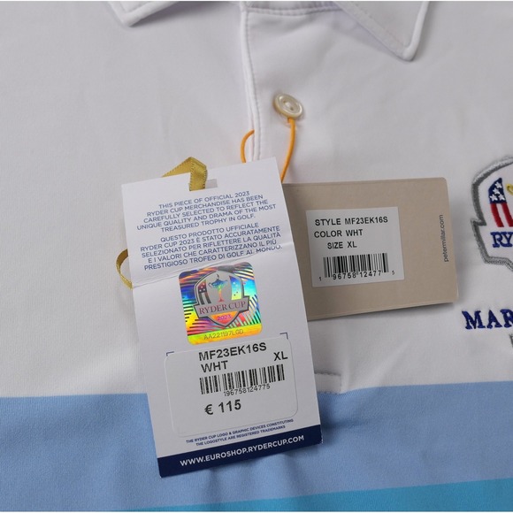RARE Peter Millar Mens XL Polo Marco Simone 2023 Ryder Cup White Blue Golf NWT - Picture 6 of 8